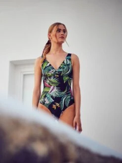 Triangel-Badeanzug EXOTIC LEAVES Schwarz Grün Von Fürstenberg -Meer Bekleidung badeanzug schwarz bunt 245 38222 fuerstenberg 2