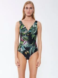 Triangel-Badeanzug EXOTIC LEAVES Schwarz Grün Von Fürstenberg -Meer Bekleidung badeanzug schwarz bunt 245 38222 fuerstenberg