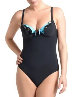 Träger-Badeanzug RHODA Schwarz-türkis Von Je Suis -Meer Bekleidung badeanzug schwarz tuerkis je suis 2 1