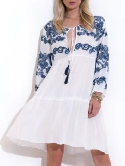 Sommerkleid Mit Stickerei RICAMATO Von Chiara Fiorini 8 Sommerkleid Mit Stickerei RICAMATO Von Chiara Fiorini -Meer Bekleidung baumwolle kleid weiss blau cf9812 chiara fiorini