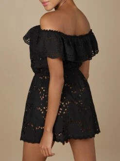 Baumwolle Lochspitze Sommerkleid GLADYS Schwarz Von Marjolaine -Meer Bekleidung baumwolle lochspitze sommerkleid gladys 7gla0201 schwarz marjolaine 1