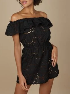 Baumwolle Lochspitze Sommerkleid GLADYS Schwarz Von Marjolaine -Meer Bekleidung baumwolle lochspitze sommerkleid gladys 7gla0201 schwarz marjolaine 2