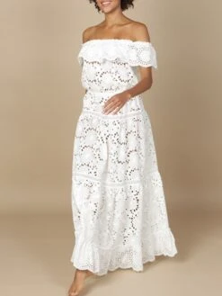 Baumwolle Lochspitze Sommerkleid GLADYS Von Marjolaine -Meer Bekleidung baumwolle lochspitze sommerkleid gladys 7gla3002 naturweiss marjolaine 2