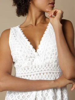 Baumwolle-Spitze Sommerkleid GITANE Naturweiss Von Marjolaine -Meer Bekleidung baumwolle spitze sommerkleid gitane 8git0201 naturweiss marjolaine