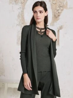 Merino Wolle-Seide CARDIGAN Strickjacke Von Oscalito -Meer Bekleidung cardigan lang gruen 3463 oscalito 1 1