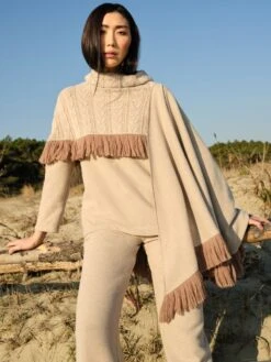 Hausanzug TORTORA Mit Strick In Sand Von Chiara Fiorini -Meer Bekleidung hausanzug kuschel baumwolle mit cape tortora cf1321 chiara fiorini 4