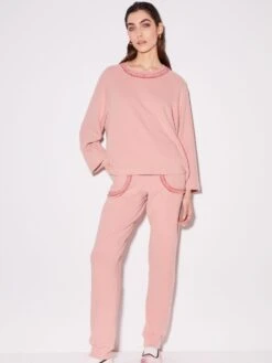 Hausanzug Kuschelbaumwolle Von Chiara Fiorini -Meer Bekleidung hausanzug kuschel baumwolle mit glitzerborte rosa cf1340 chiara fiorini