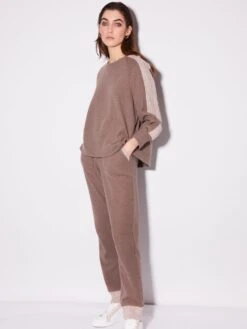 Lounge Set NOCCIOLA Nougat Mit Strickeinsatz Von Chiara Fiorini -Meer Bekleidung hausanzug kuschel baumwolle mit strickeinsaetzen nocciola cf1322 chiara fiorini