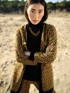 Lounge Set ZAFFERANO Mit Velourhose Schwarz-gelb Von Chiara Fiorini -Meer Bekleidung hausanzug kuschel baumwolle velour saffron nero cf1317 chiara fiorini 3