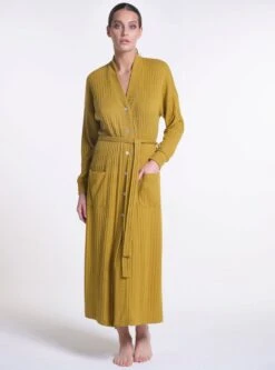 Ripp-Jersey Morgenmantel Viscose LOUNGE No. 1 Lang Von Verdiani -Meer Bekleidung hausmantel viscose rippe senf 8815 loungewear verdiani