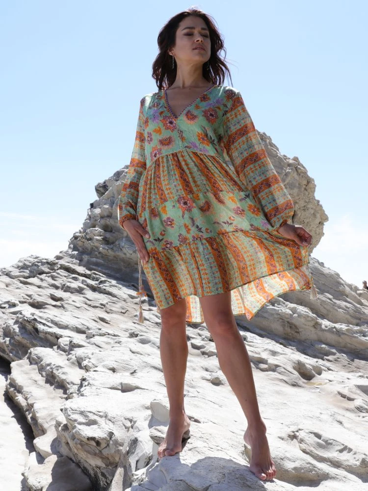 Seidenbatist Tunikakleid GINEVRA MENTA Grün-orange Von Laetitia Beachwear 7 Seidenbatist Tunikakleid GINEVRA MENTA Grün-orange Von Laetitia Beachwear – Bild 5