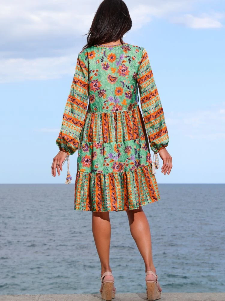 Seidenbatist Tunikakleid GINEVRA MENTA Grün-orange Von Laetitia Beachwear 6 Seidenbatist Tunikakleid GINEVRA MENTA Grün-orange Von Laetitia Beachwear – Bild 4