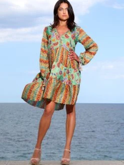 Seidenbatist Tunikakleid GINEVRA MENTA Grün-orange Von Laetitia Beachwear 11 Seidenbatist Tunikakleid GINEVRA MENTA Grün-orange Von Laetitia Beachwear -Meer Bekleidung kaftan mint g133 laetitia 5