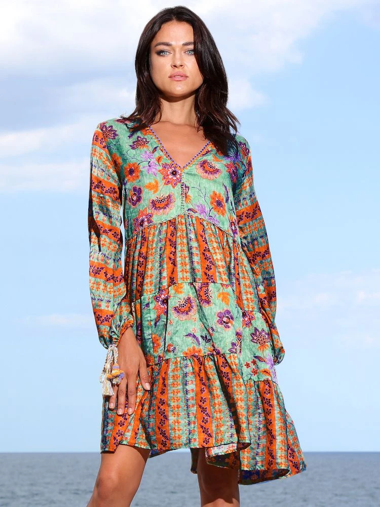 Seidenbatist Tunikakleid GINEVRA MENTA Grün-orange Von Laetitia Beachwear 4 Seidenbatist Tunikakleid GINEVRA MENTA Grün-orange Von Laetitia Beachwear – Bild 2