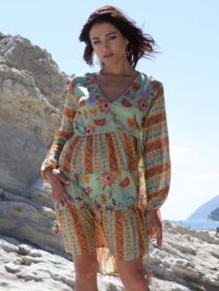 Seidenbatist Tunikakleid GINEVRA MENTA Grün-orange Von Laetitia Beachwear 14 Seidenbatist Tunikakleid GINEVRA MENTA Grün-orange Von Laetitia Beachwear -Meer Bekleidung kaftan mint g133 laetitia 9