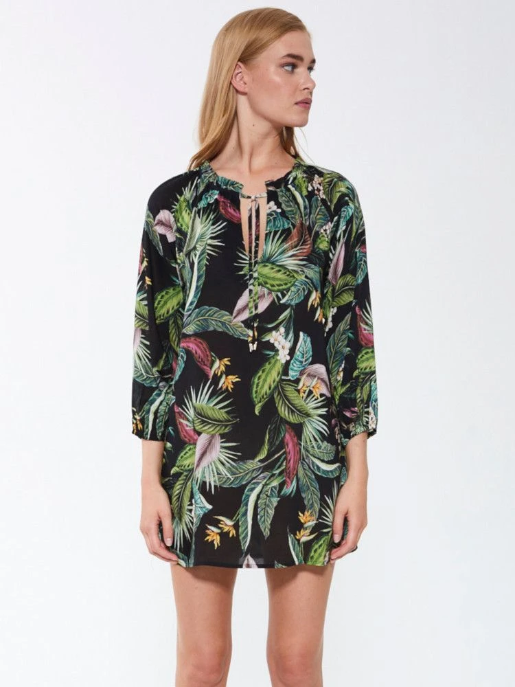 Viscose Tunika EXOTIC LEAVES Schwarz Grün Von Fürstenberg 6 Viscose Tunika EXOTIC LEAVES Schwarz Grün Von Fürstenberg – Bild 4