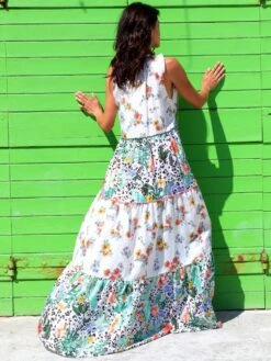 Seidenbatist Strandkleid FANTASIA BIANCO Weiß Grün Von Laetitia Beachwear -Meer Bekleidung kleid weiss g143 laetitia