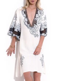 Sommerkleid Mit Hohlsaum-Stickerei BIANCO Von Chiara Fiorini -Meer Bekleidung kleid weiss schwarz cf9845 chiara fiorini