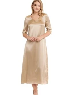 Seide Langarm Nachtkleid SEDUZIONE DI SETA Uni Von Gattina -Meer Bekleidung langarm nachtkleid satin seide gold 381437 seduzione di seta gattina 1 2