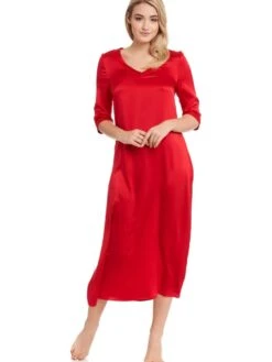 Seide Langarm Nachtkleid SEDUZIONE DI SETA Satin Von Gattina -Meer Bekleidung langarm nachtkleid satin seide rot 381437 seduzione di seta gattina 1 2 1