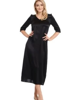 Seide Langarm Nachtkleid SEDUZIONE DI SETA Uni Von Gattina -Meer Bekleidung langarm nachtkleid satin seide schwarz 381437 seduzione di seta gattina 1 2