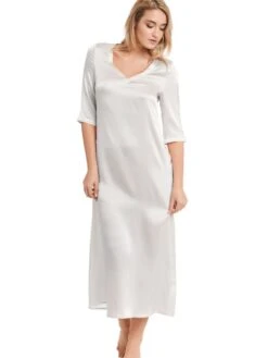 Seide Langarm Nachtkleid SEDUZIONE DI SETA Uni Von Gattina -Meer Bekleidung langarm nachtkleid satin seide silber 381437 seduzione di seta gattina 1 2