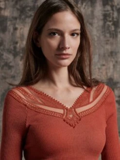 Merino Wolle-Seide LANGARMSHIRT Von Oscalito 7 Merino Wolle-Seide LANGARMSHIRT Von Oscalito -Meer Bekleidung langarm shirt gerippt wolle seide paprika 6446 oscalito 5