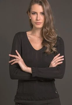 Merinowolle Seide LANGARM SHIRT Breite Rippe Von Artimaglia -Meer Bekleidung langarm shirt wolle seide 76404 schwarz artimaglia 1