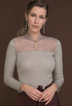 Merinowolle Seide STEHKRAGEN SHIRT Gerippt Von Artimaglia -Meer Bekleidung langarmshirt wolle seide 77604 ml grau artimaglia