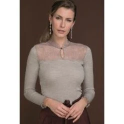 Merinowolle Seide STEHKRAGEN SHIRT Gerippt Von Artimaglia