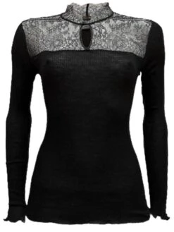 Merinowolle Seide STEHKRAGEN SHIRT Gerippt Von Artimaglia -Meer Bekleidung langarmshirt wolle seide 77604 ml schwarz artimaglia 5