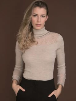 Merinowolle-Seide ROLLKRAGEN SHIRT Gerippt Von Artimaglia -Meer Bekleidung langarmshirt wolle seide 78004 ml beige artimaglia 2 5