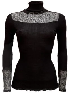 Merinowolle-Seide ROLLKRAGEN SHIRT Gerippt Von Artimaglia -Meer Bekleidung langarmshirt wolle seide 78004 ml schwarz artimaglia 5