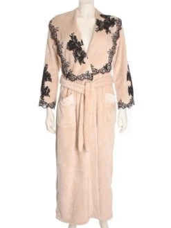 Warmer Hausmantel FREDA Lang Mit Spitze Marjolaine -Meer Bekleidung marjolaine hausmantel freda fre2202 sand