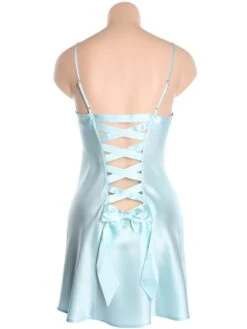 100% Seidennachthemd Satin GLYCINE Von Marjolaine -Meer Bekleidung marjolaine seide nachthemd glycine 3gly0101 hellblau ruecken