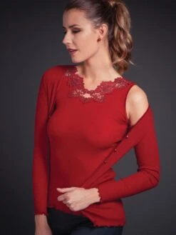 Merinowolle-Seide CARDIGAN Gerippt Von Artimaglia 21 Merinowolle-Seide CARDIGAN Gerippt Von Artimaglia -Meer Bekleidung merino wolle seide top 20505 rot artimaglia 3 4 1