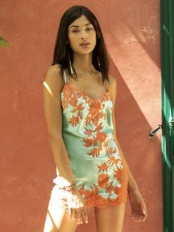 100% Seide Mini Combinette PHENIX No. 2 Exquisit Von Marjolaine -Meer Bekleidung mini combinette seide 3phe0301 1277tuerkis koralle phenix marjolaine 3 2