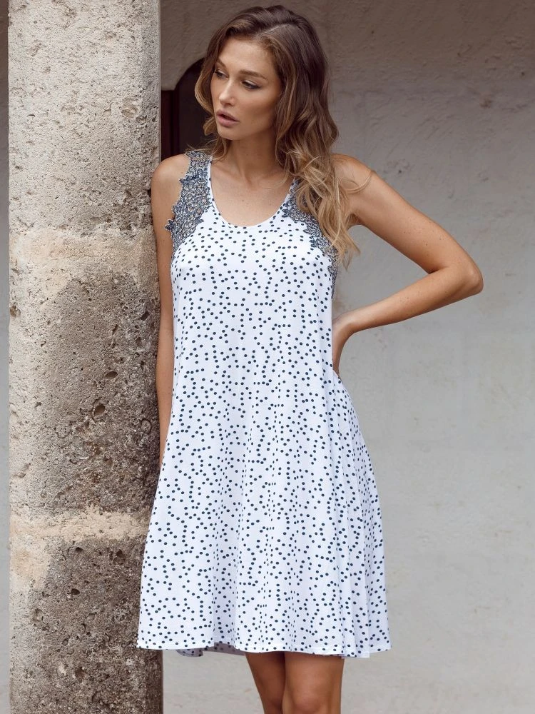 Träger Nachthemd CECILIA Weiß-dunkelblau Aus Modal Von Imec 4 Träger Nachthemd CECILIA Weiß-dunkelblau Aus Modal Von Imec – Bild 2