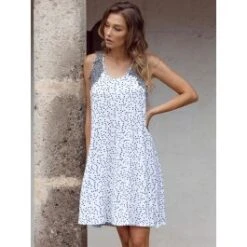 Träger Nachthemd CECILIA Weiß-dunkelblau Aus Modal Von Imec