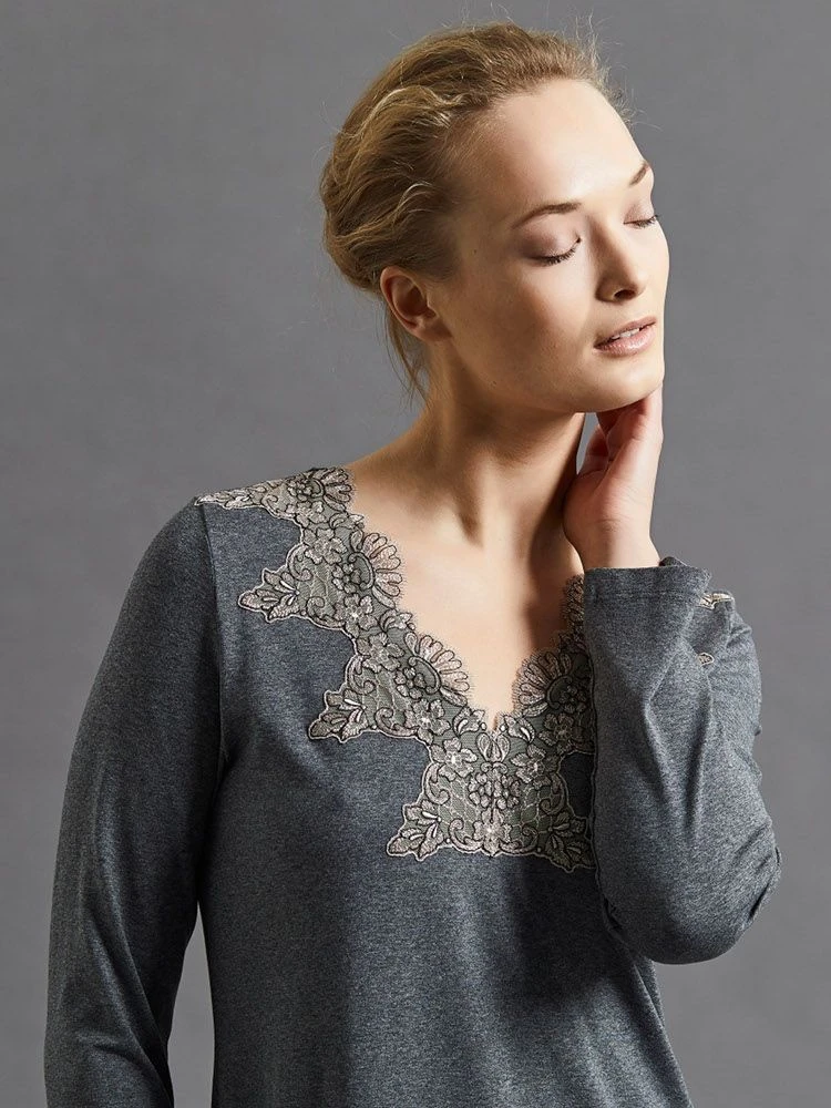 Modal Langarm Nachtkleid ANTHRAZIT Grau Von Fürstenberg 5 Modal Langarm Nachtkleid ANTHRAZIT Grau Von Fürstenberg – Bild 3