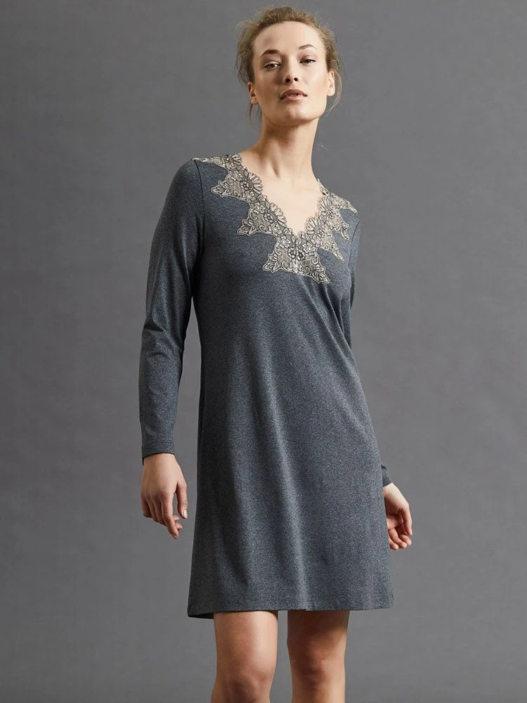 Modal Langarm Nachtkleid ANTHRAZIT Grau Von Fürstenberg 4 Modal Langarm Nachtkleid ANTHRAZIT Grau Von Fürstenberg – Bild 2