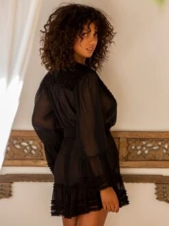 Kimono 100% Seide SOIE FANTAISIE Von Marjolaine -Meer Bekleidung morgenmantel kurz seide georgette 2soi2001 schwarz 0004 marjolaine