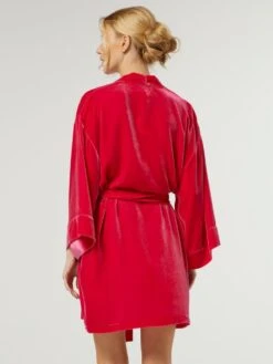 Seide-Viscose Samt Kimono DANY Von Vivis -Meer Bekleidung morgenmantel kurz seidensamt v00038 dany geranio rot vivis