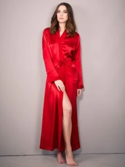 100% Seide Morgenmantel Lang KLASSIK SATIN Von Eva B. Bitzer -Meer Bekleidung morgenmantel seide rubinrot 27319873 eva bitzer 4 1