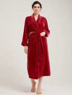 Seide-Viscose Samt Morgenmantel Lang DANIELA Uni Von Vivis -Meer Bekleidung morgenmantel seidensamt daniela v00039 berry vivs 3 6