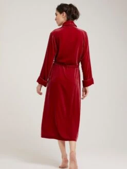 Seide-Viscose Samt Morgenmantel Lang DANIELA Uni Von Vivis -Meer Bekleidung morgenmantel seidensamt daniela v00039 berry vivs 6