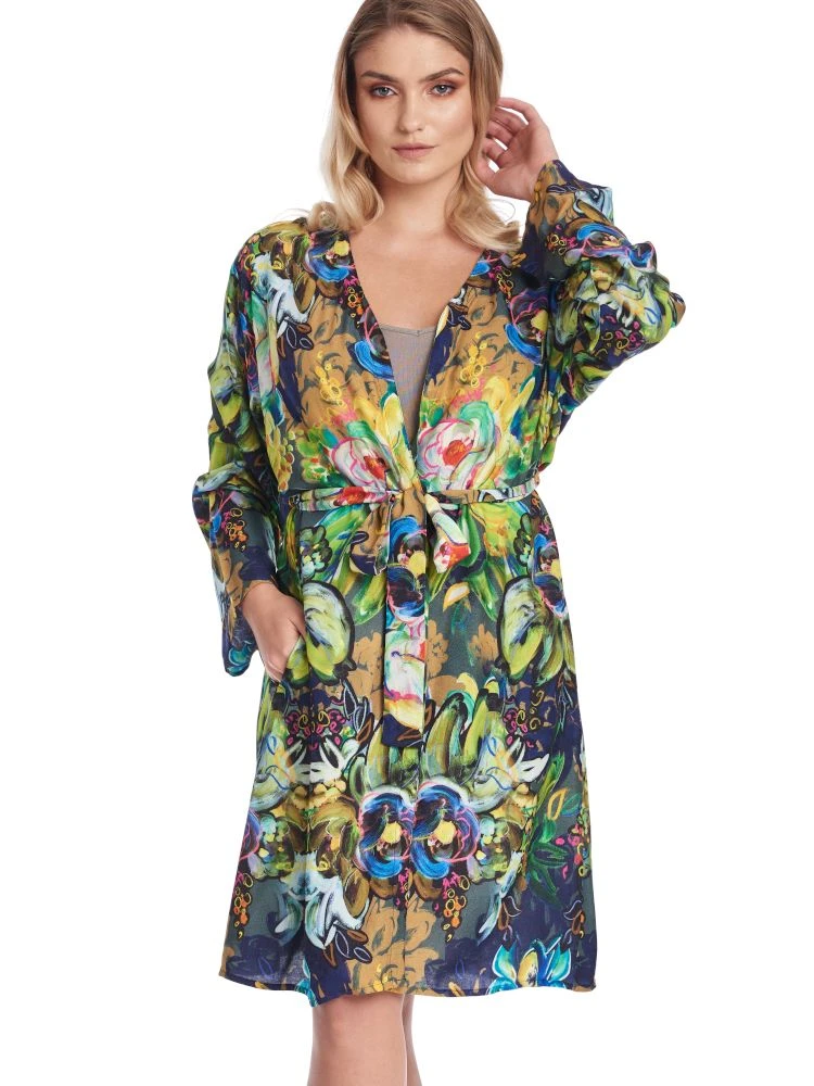 Viscose Morgenmantel FLORENCE Grün-bunt Von Gattina 4 Viscose Morgenmantel FLORENCE Grün-bunt Von Gattina – Bild 2