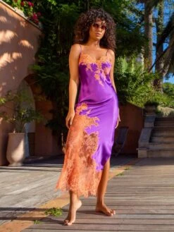 Seide Neglige NYMPHE No. 4 Lang Mit Spitze Marjolaine -Meer Bekleidung nachtkleid lang nymphe violet abricot 4nym3002 marjolaine 2 9 1