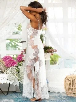 100% Seide Neglige Lang MELINDA Mit Spitze Marjolaine -Meer Bekleidung nachtkleid lang seide melinda 4mel3003 naturweiss marjolaine 2 1