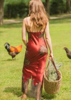 100% Seide Neglige Lang MELINDA Mit Spitze Marjolaine -Meer Bekleidung nachtkleid lang seide melinda 4mel3003 rost rot marjolaine 1